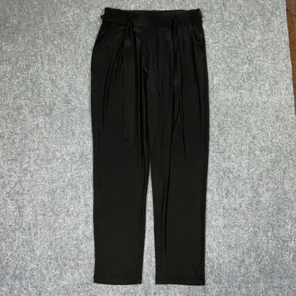 Lydelle Pants Womens Sz  M Black HIgh Rise Dress Lagenlook Tie accent Date party
